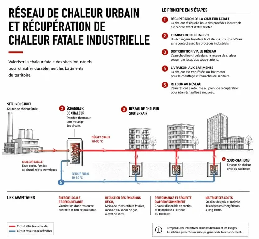 Schéma du réseau de chaleur et récupération de chaleur fatale à Strasbourg