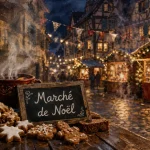 Marchés de noel autour de Strasbourg : table de village et vin chaud fumant