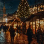 Où se trouvent les marchés de Noël à Strasbourg ? vue de la place Kléber avec chalets et sapin