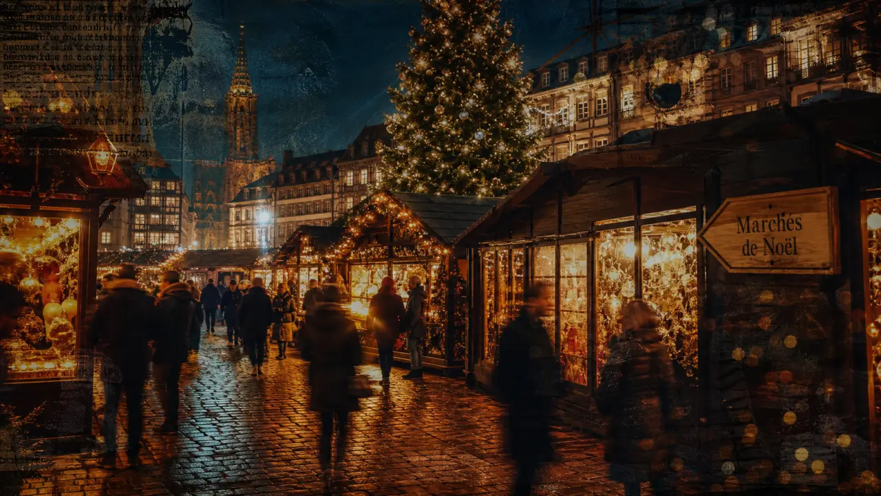 Où se trouvent les marchés de Noël à Strasbourg ? vue de la place Kléber avec chalets et sapin