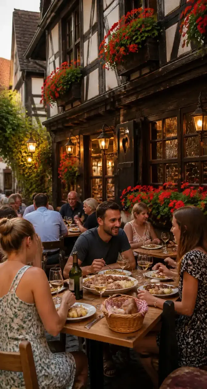 Terrasse d'une winstub alsacienne à Strasbourg