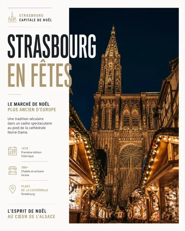 La cathédrale de Strasbourg et les chalets du marché de Noël de Strasbourg 2024