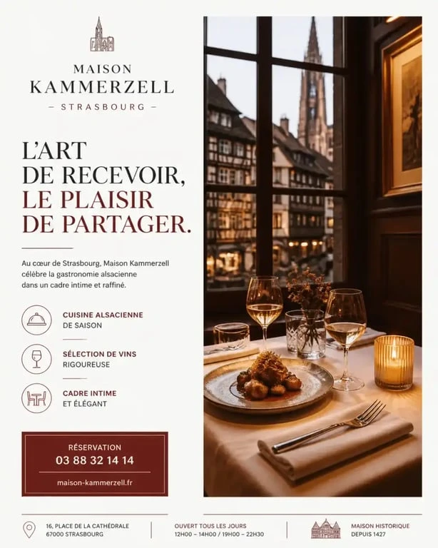 Table dressée pour un dîner romantique dans un restaurant à Strasbourg