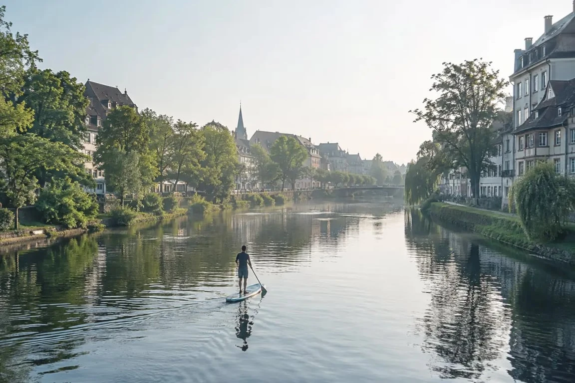 Balade paddle Strasbourg sur une rivière entre ville et nature
