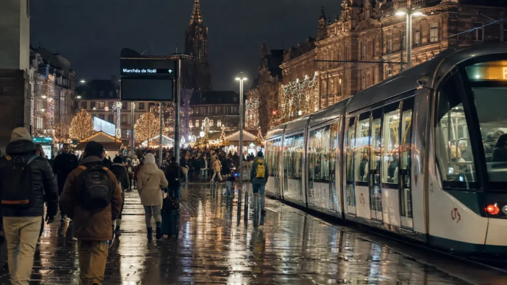Gare de Strasbourg marchés de noel : tram près du parvis
