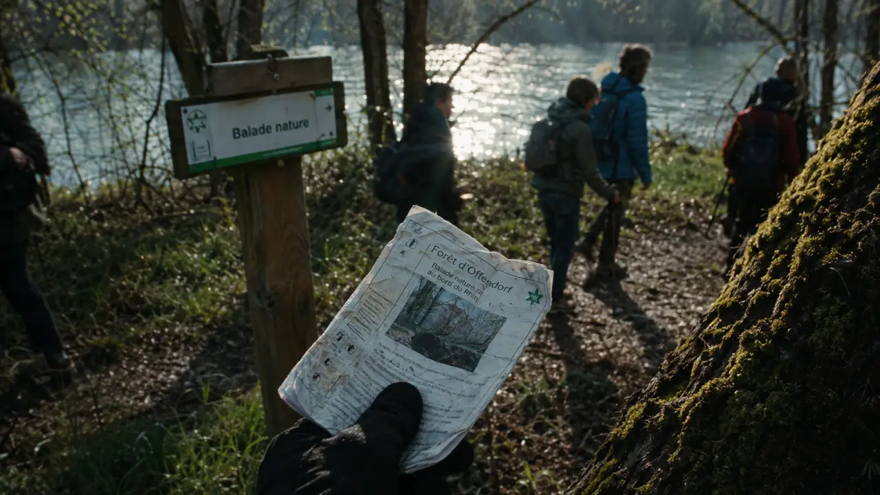 Guide balade nature Strasbourg : sentier en forêt alluviale, eau miroitante