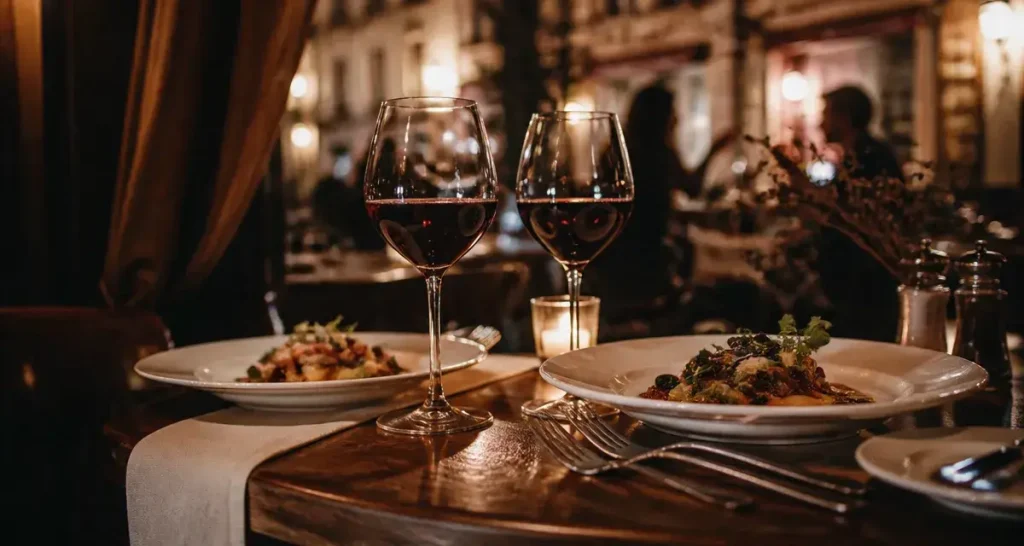 Restaurant strasbourg romantique : verres à vin et chandelles en table