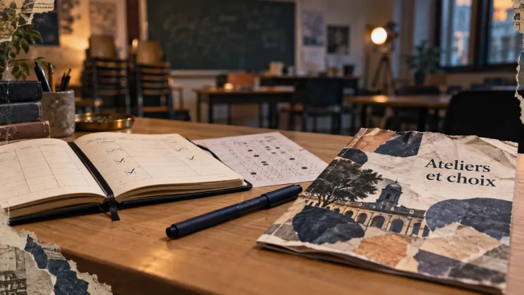 Université populaire Strasbourg activités : bureau avec agenda et test de choix d’ateliers