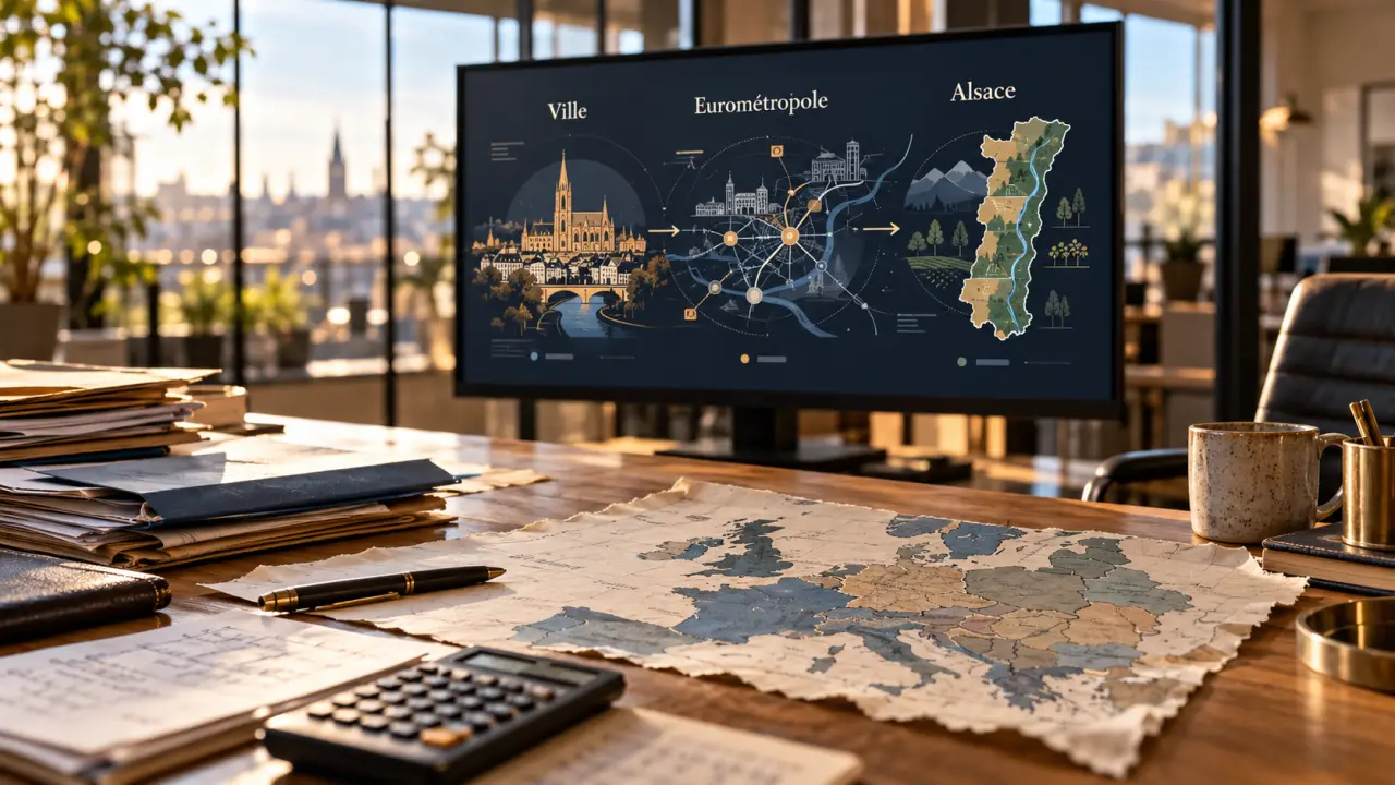 Économie Strasbourg : bureau et carte pour comprendre le territoire en trois zones